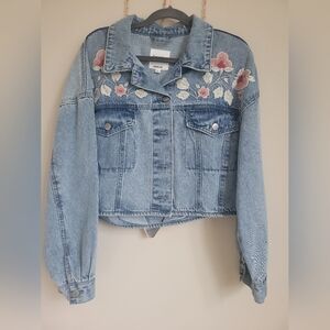 Kensie Denim Embroidered Floral Jacket Size L